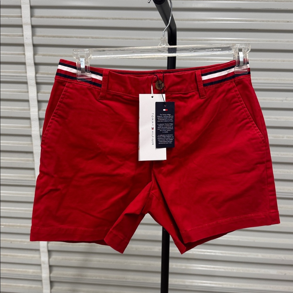 Tommy Hilfiger Vibrant Red Shorts with Striped Waistband